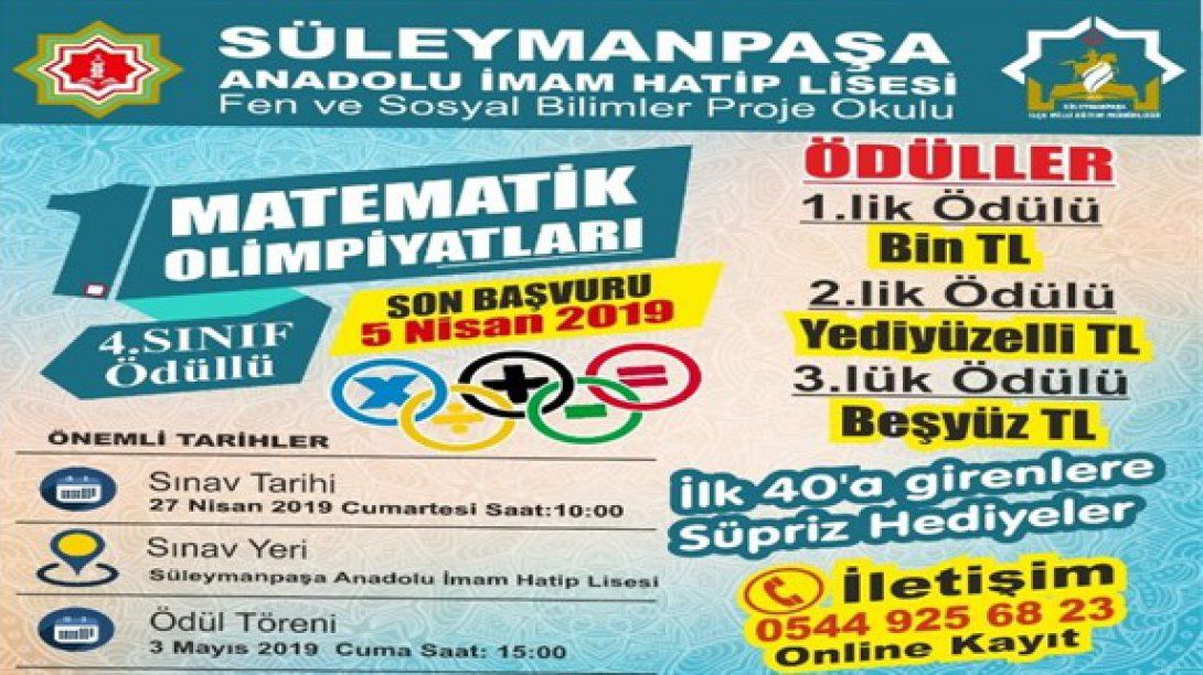 Süleymanpaşa Anadolu İmam Hatip Lisenin Ödüllü Matematik Olimpiyatı