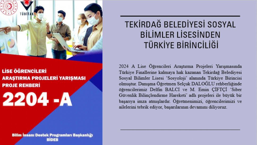 Tekirdağ Belediyesi Sosyal Bilimler Lisesinden Türkiye Birinciliği