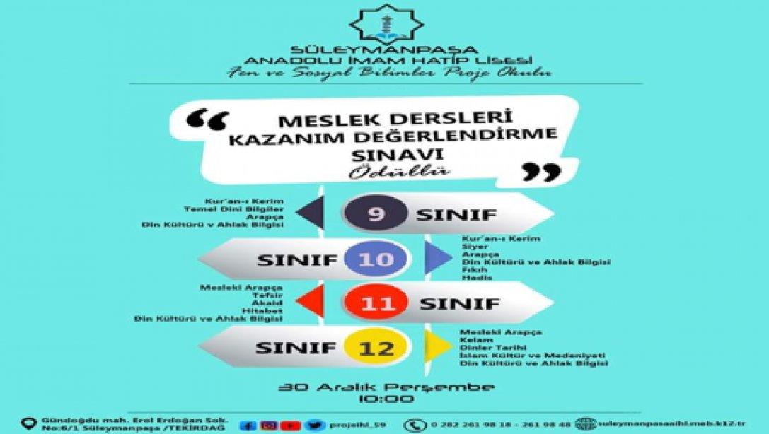 Süleymanpaşa Anadolu İmam Hatip Lisesi Meslek Dersleri Ödüllü Kazanım Değerlendirme Sınavı
